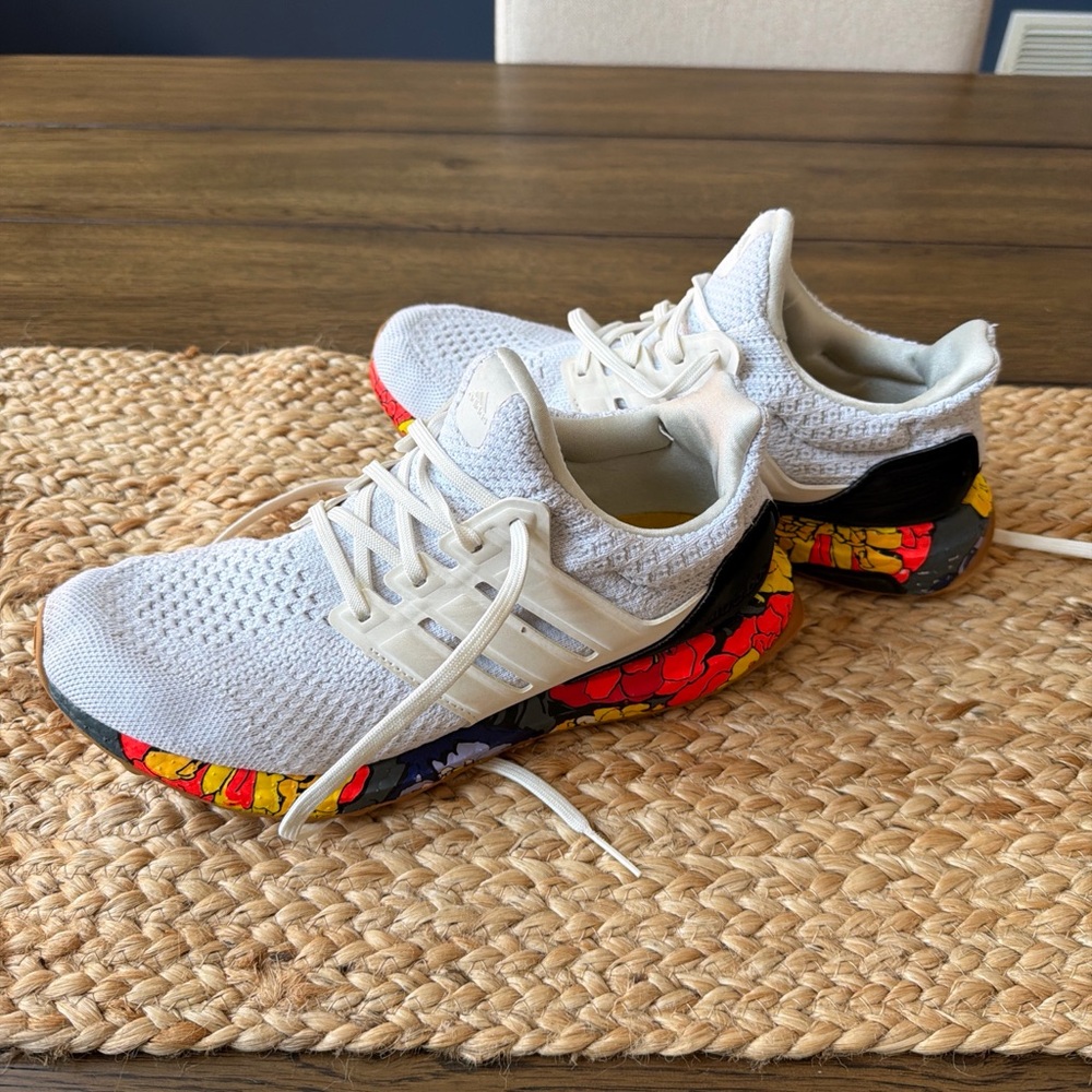 Adidas White ultra boost Sneakers with Colorful flower 🌺 Soles